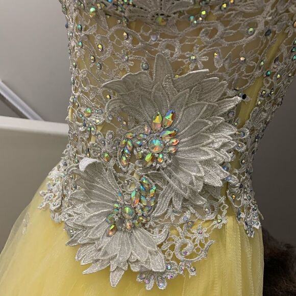 Stunning Floral Lace One Shoulder Party Dress, Rhinestones Ball Gown - Picture 12 of 15